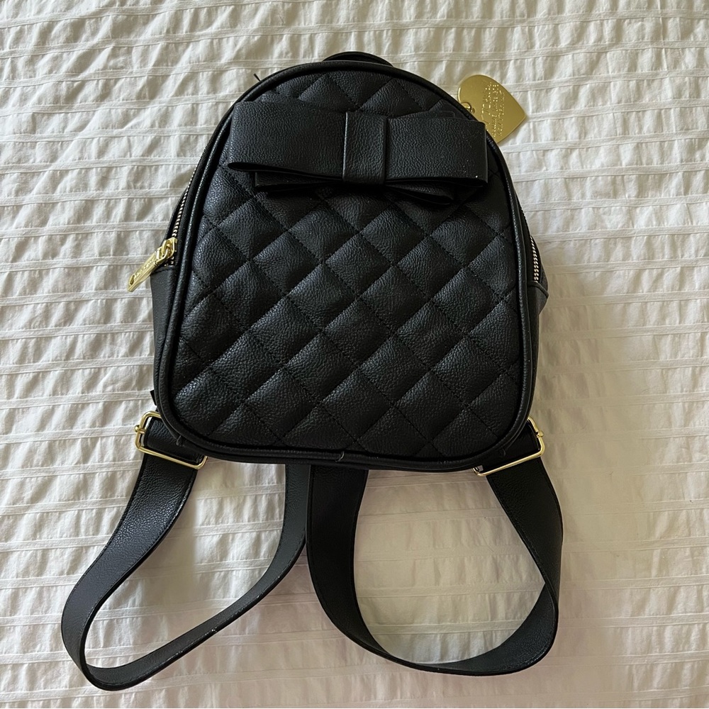 Betsey Johnson Mini Backpack - Quilted Black with Bow